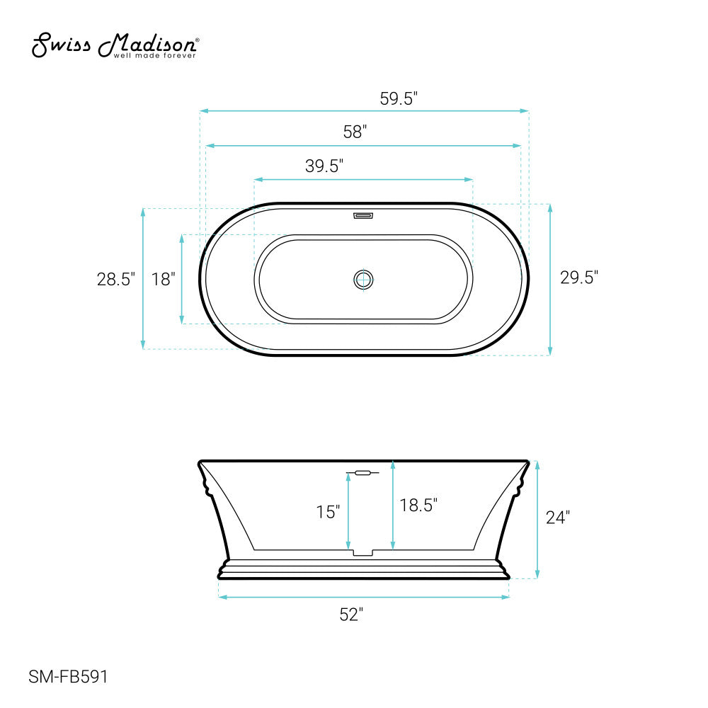 Swiss Madison Santorini 60" Freestanding Tub