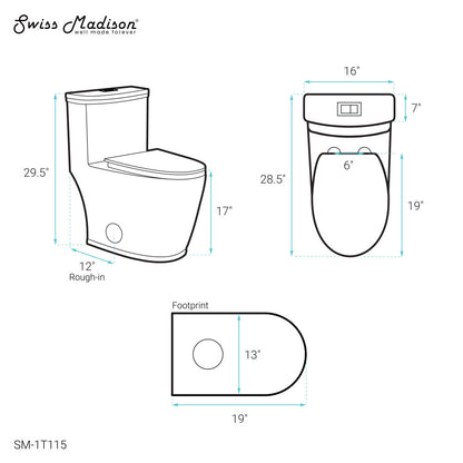 Swiss Madison Beau One-Piece Elongated Toilet Dual-Flush 1.1/1.6 gpf