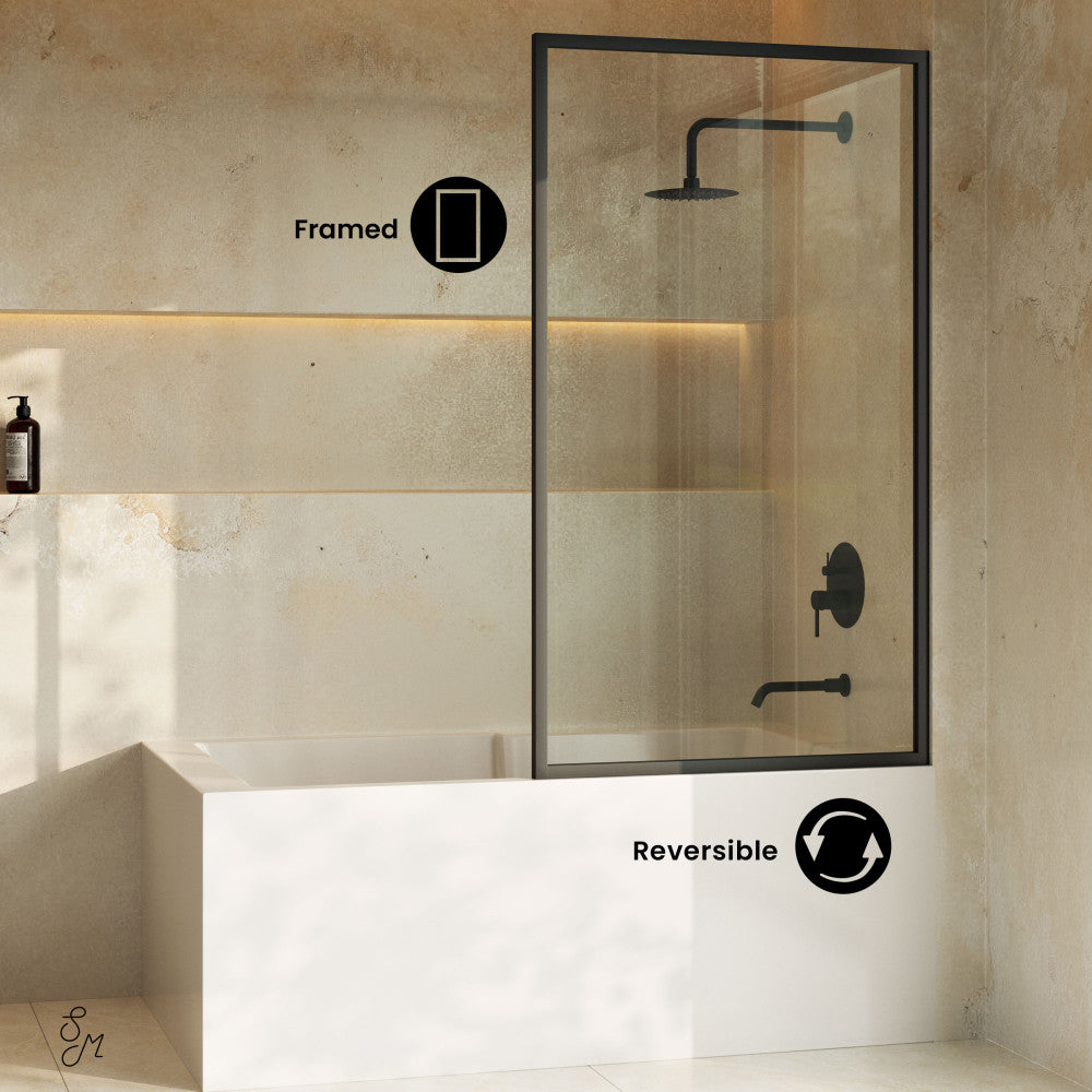 Swiss Madison Pierre 34 x 58 Framed Fixed 3/8 in. (10mm) Clear Tempered Glass Tub Door with Black Matte Frame