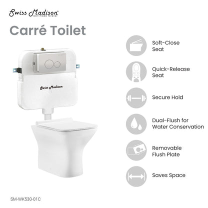 Swiss Madison Carre Back to Wall Toilet Bowl Bundle in Glossy White