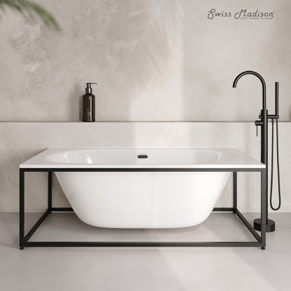 Swiss Madison Pierre 60" Soaking Freestanding Bathtub in Glossy White, Black Frame Included