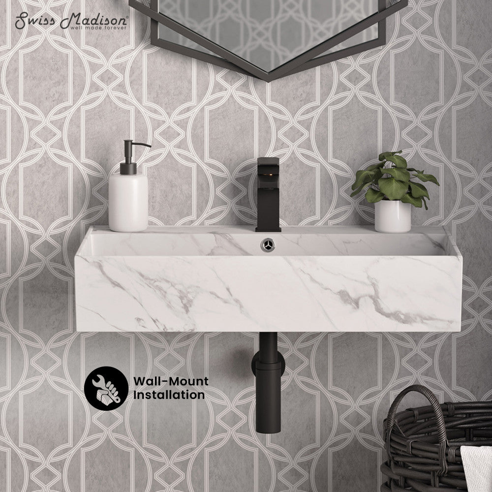 Swiss Madison Claire 22" Rectangle Wall-Mount Bathroom Sink in White Marble