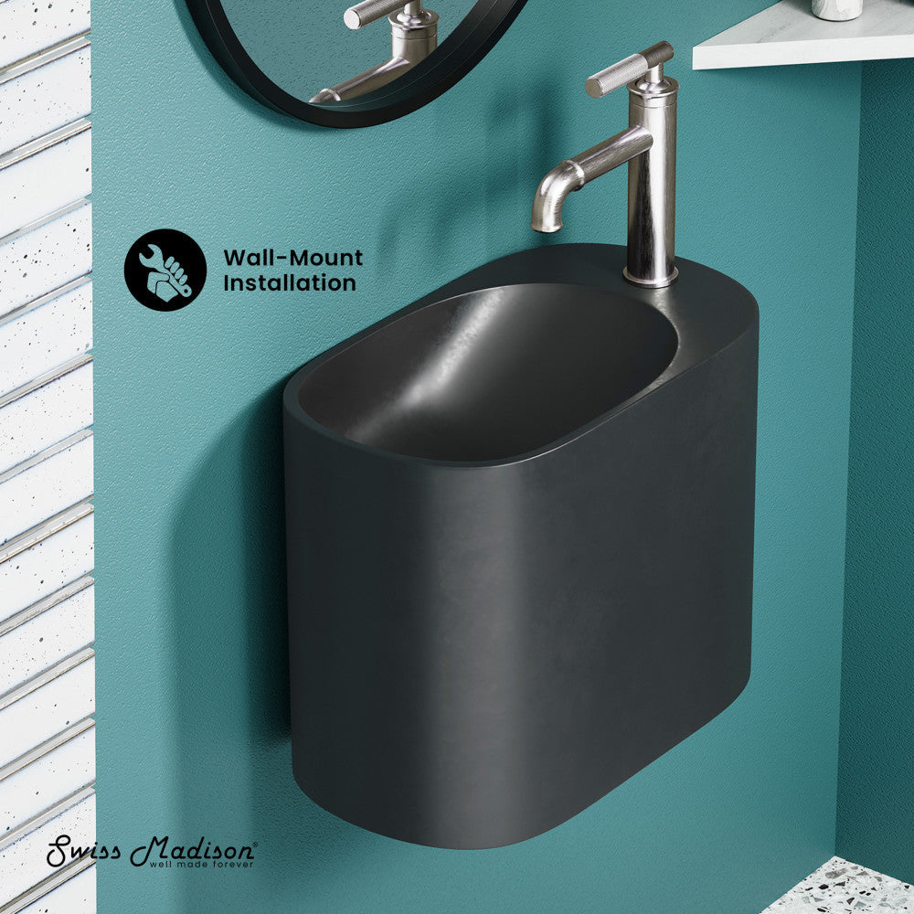 Swiss Madison Terre 18" Right Side Faucet Wall-Mount Bathroom Sink in Black