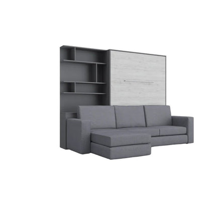 Maxima House Murphy Bed Full XL Vertical with a Sectional Sofa and a Bookcase Invento