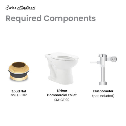 Swiss Madison Sirene Floor-Mounted Commercial Elongated Top Flush Spud Flushometer Toilet Bowl