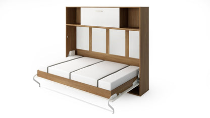 Maxima House Invento Horizontal Murphy Bed, European Full Size with a cabinet on top, mattress included