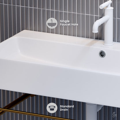 Swiss Madison Carre 36 Ceramic Console Sink White Basin Brushed Gold Legs