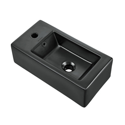 Swiss Madison Voltaire 19.5 x 10 Rectangular Ceramic Wall Hung Sink with Left Side Faucet Mount, Matte Black