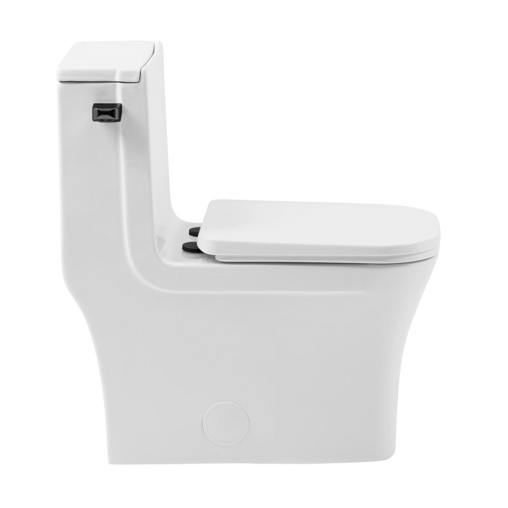 Swiss Madison Concorde One-Piece 12" Rough-in 1.28 GPF Left-Hand Flush Square Toilet in Glossy White with Black Hardware
