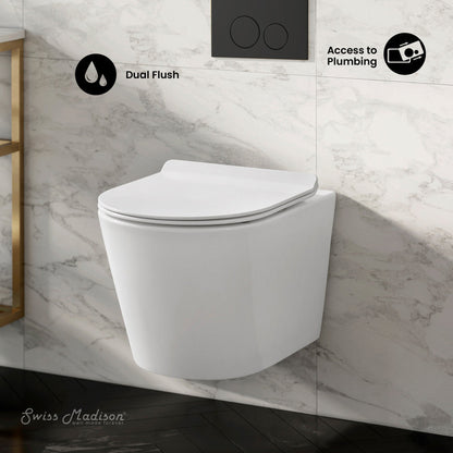 Swiss Madison Calice Wall-Hung Toilet Bundle 0.8/1.6 GPF Dual Flush in Glossy White with Black Flush Plate
