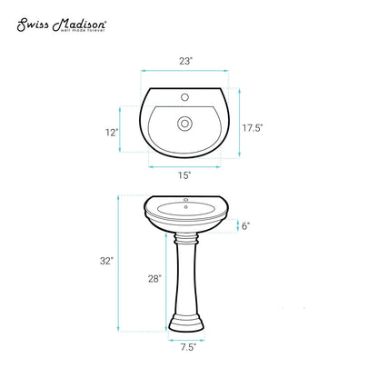 Swiss Madison Santorini Two-Piece Pedestal Sink