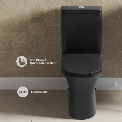 Swiss Madison Calice Two-Piece Elongated Rear Outlet Toilet Dual-Flush 0.8/1.28 gpf in Matte Black