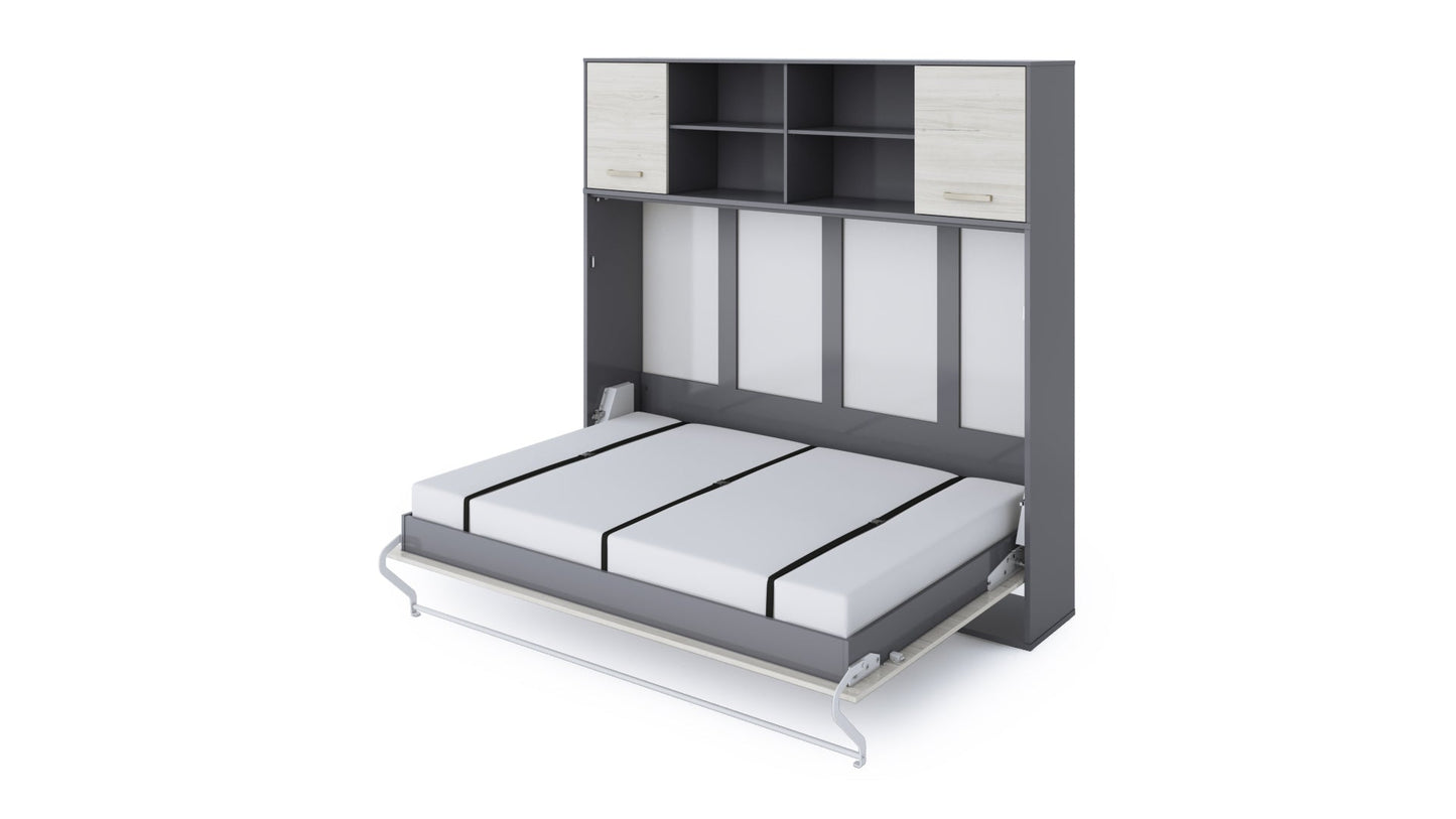 Maxima House Invento Horizontal Murphy Bed, European Full Size with a cabinet on top