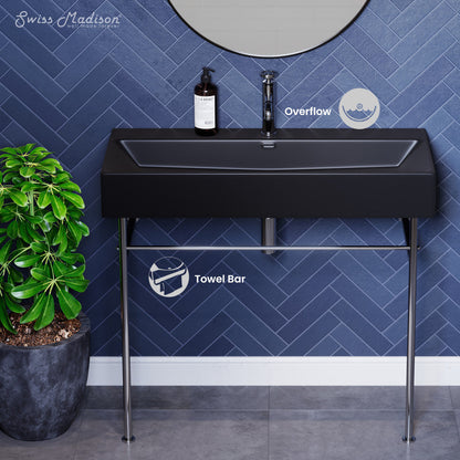 Swiss Madison Claire 40 Ceramic Console Sink Matte Black Basin Chrome Legs