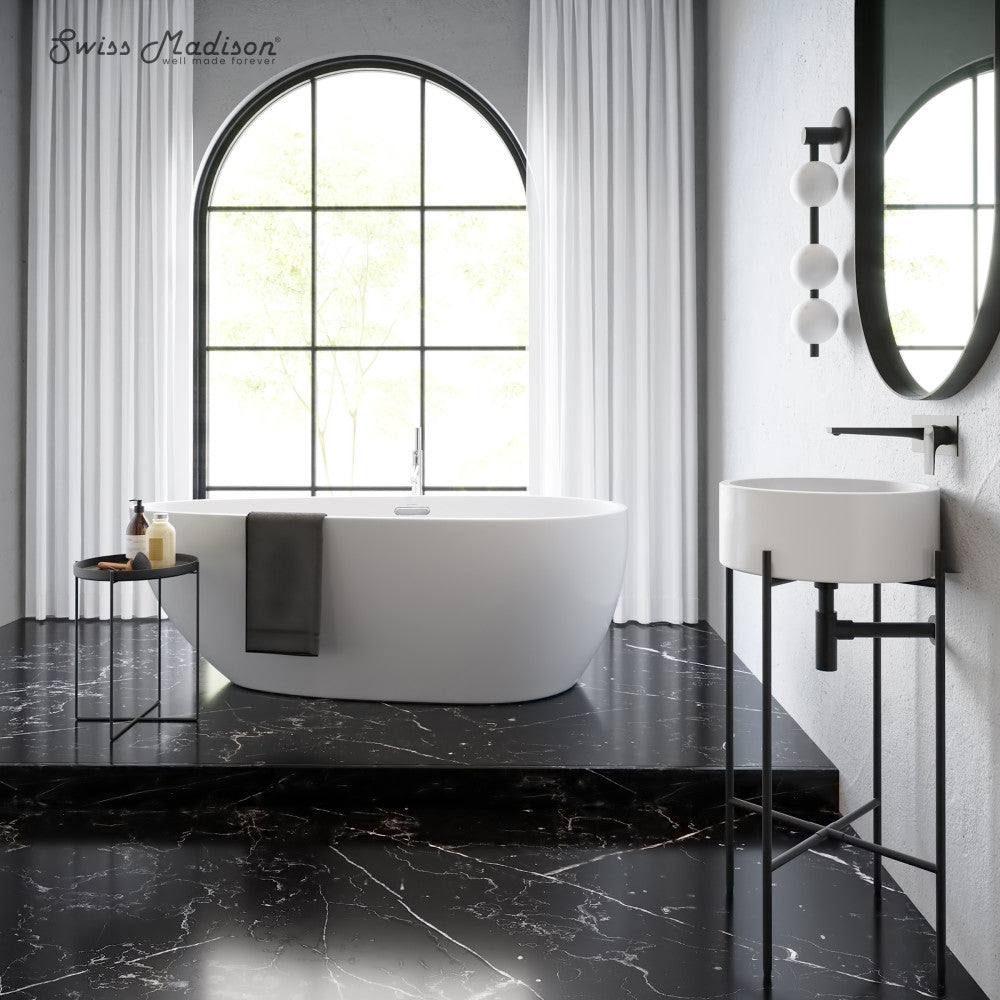 Swiss Madison Monaco 16.5" Round Console Sink, White Basin Matte Black Legs