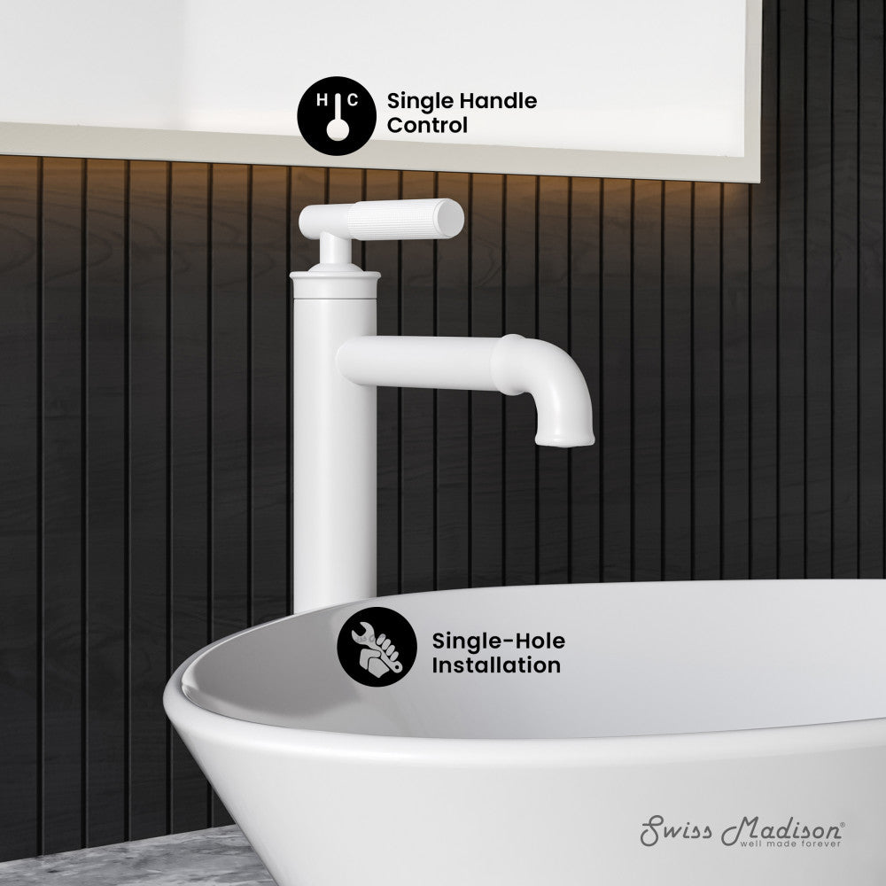 Swiss Madison Avallon Single Hole, Single-Handle Sleek, High Arc Bathroom Faucet in Matte White