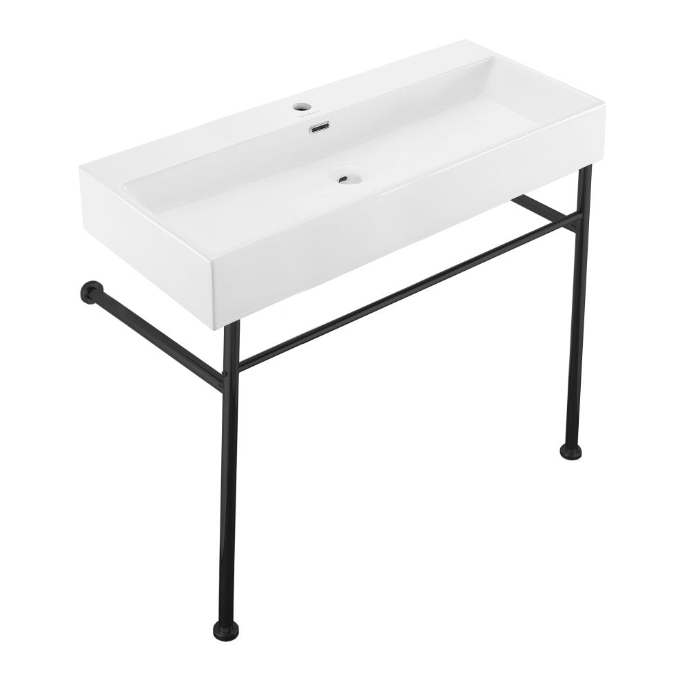 Swiss Madison Claire 40 Ceramic Console Sink White Basin Black Legs