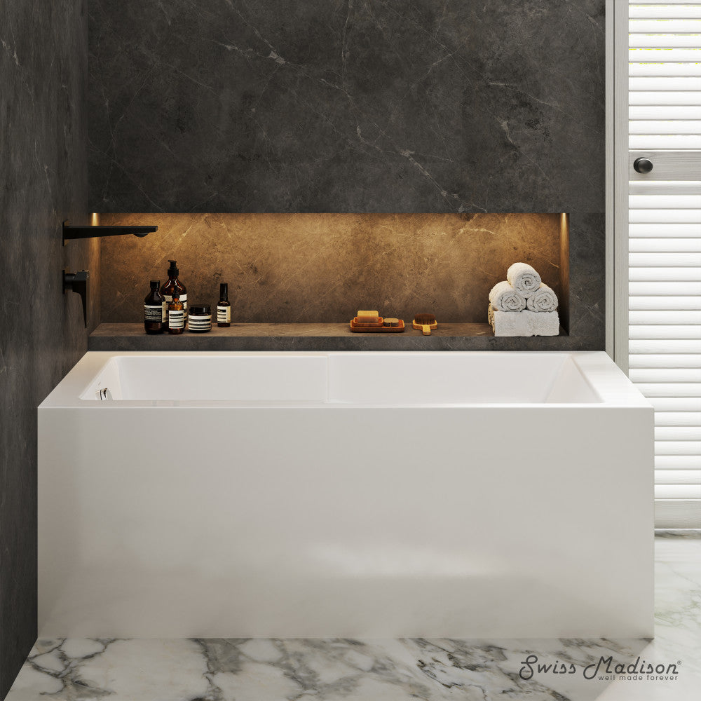 Swiss Madison Claire 60" x 32" Left-Hand Drain Drain Alcove Tub with Corner Apron