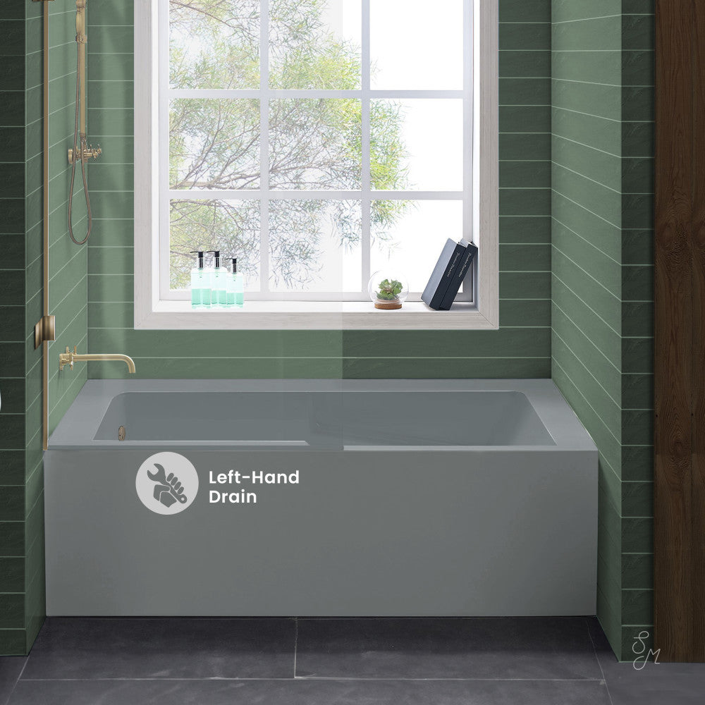 Swiss Madison Voltaire 60" x 32" Left-Hand Drain Alcove Bathtub with Apron and Armrest in Matte Grey