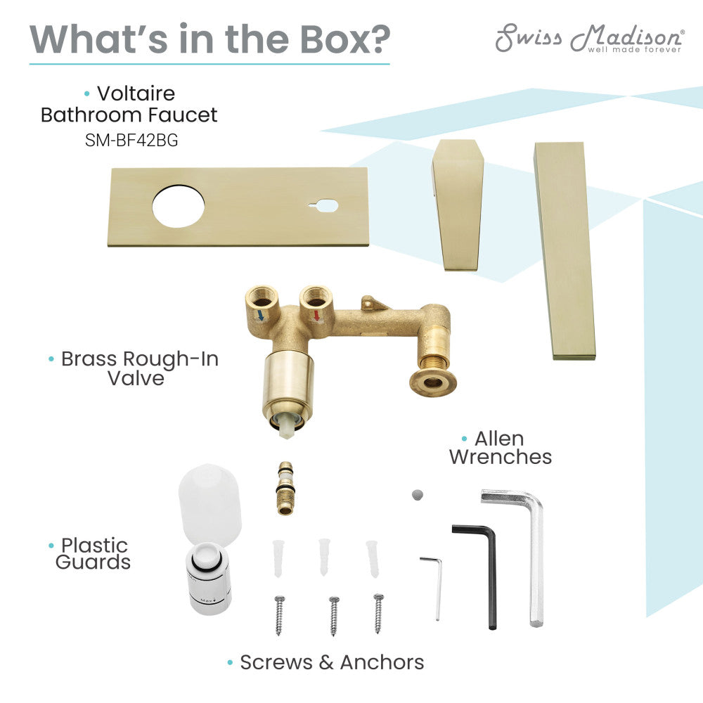 Swiss Madison Voltaire Single-Handle, Wall-Mount, Bathroom Faucet in Brushed Gold