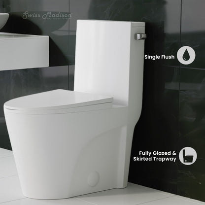 Swiss Madison St. Tropez One Piece Elongated Toilet Right Side Flush 1.28 gpf