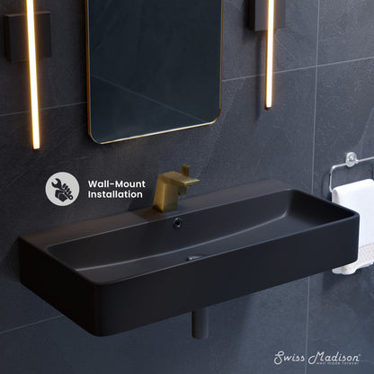 Swiss Madison Carre 36" Rectangle Wall-Mount Bathroom Sink in Matte Black