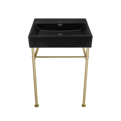 Swiss Madison Claire 24" Rectangle Matte Black Zero Hole Console Sink with Glossy Gold Legs