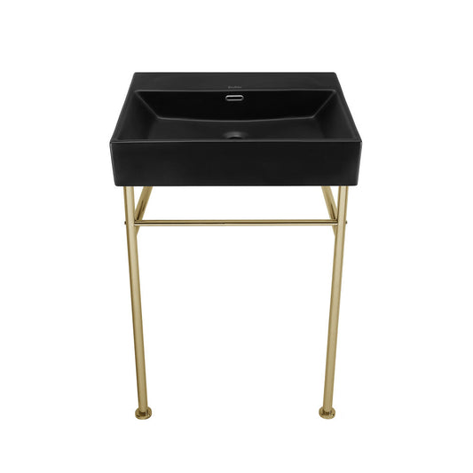 Swiss Madison Claire 24" Rectangle Matte Black Zero Hole Console Sink with Glossy Gold Legs