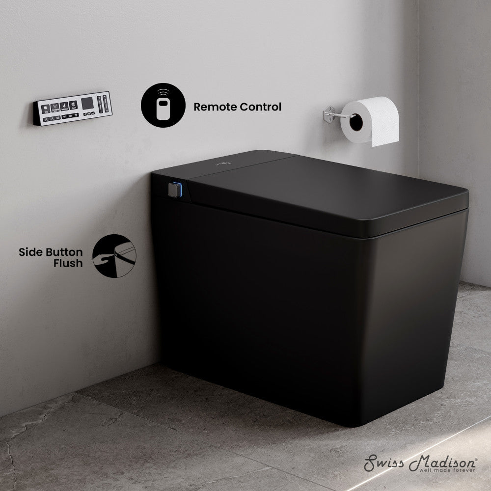 Swiss Madison Concorde One Piece Smart Toilet 1.28 GPF in Matte Black with Heated Bidet, Air Drying, Night Light, Foot Sensor