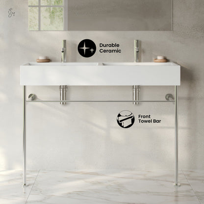 Swiss Madison Claire 48" Double Basin Console Sink with Polished Chrome Legs