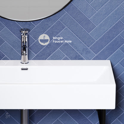 Swiss Madison Claire 40 Ceramic Console Sink White Basin Black Legs