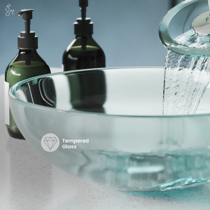 Swiss Madison Cascade 16.5 Glass Vessel Sink with Faucet, Clear
