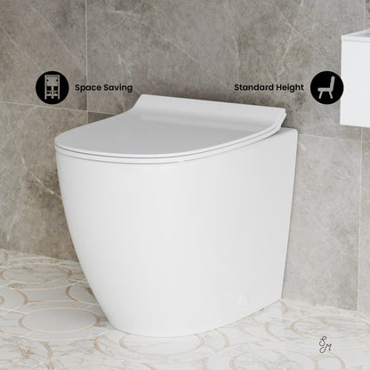 Swiss Madison St. Tropez Back-to-Wall Toilet Bundle 0.8/1.6 GPF Dual Flush in Glossy White with Brass Flush Plate