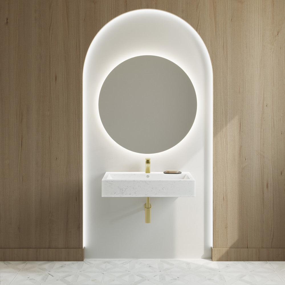 Swiss Madison Voltaire Wide Rectangle Wall Hung Sink in Static Marble