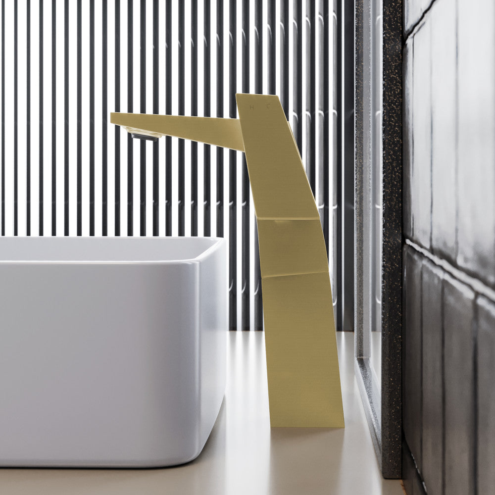 Swiss Madison Carre Single Hole, Single-Handle, High Arc Bathroom Faucet in Brushed Gold