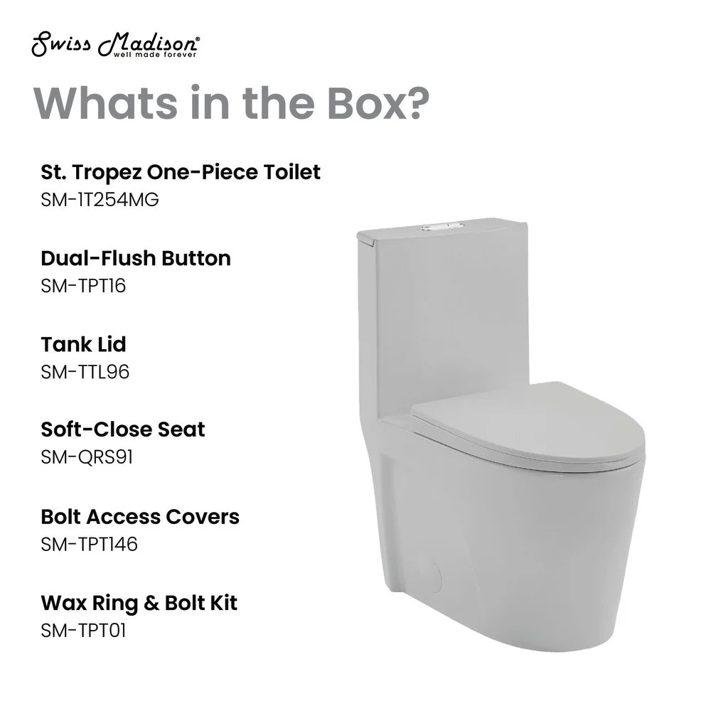 Swiss Madison St. Tropez One-Piece Elongated Toilet Vortex™ Dual-Flush 1.1/1.6 gpf in Matte Grey
