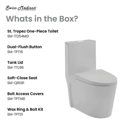 Swiss Madison St. Tropez One-Piece Elongated Toilet Vortex™ Dual-Flush 1.1/1.6 gpf in Matte Grey