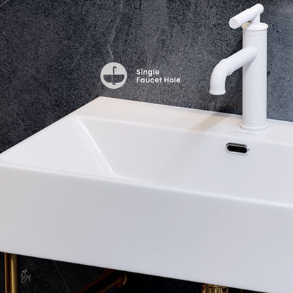 Swiss Madison Claire 24 Ceramic Console Sink White Basin Brushed Gold Legs