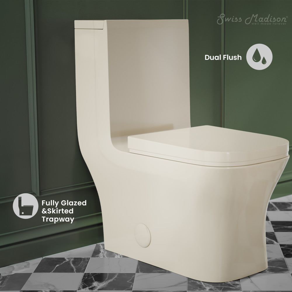 Swiss Madison Concorde One Piece Square Toilet Dual Flush 1.1/1.6 gpf in Bisque