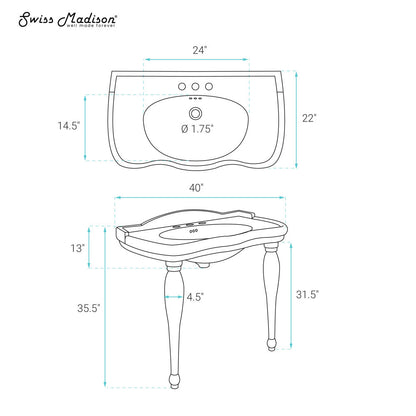 Swiss Madison Santorini 40" Rectangle 3-Hole Widespread Console Sink