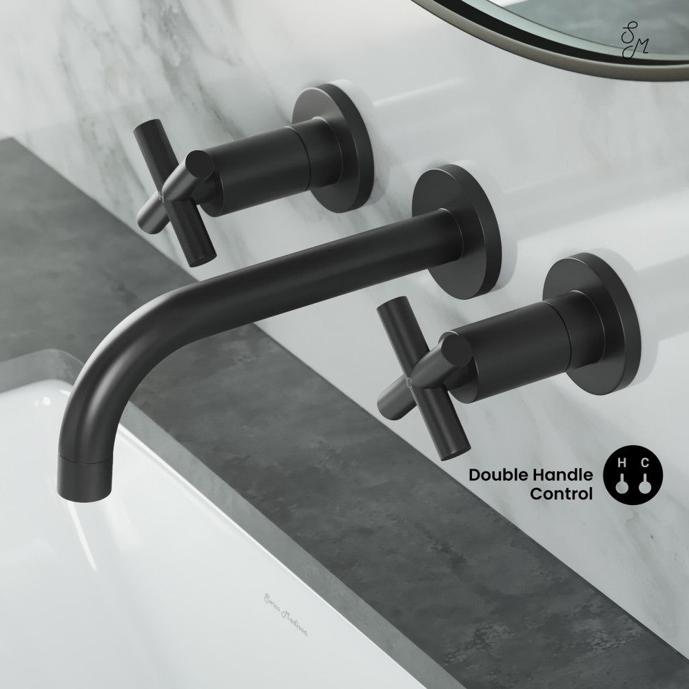 Swiss Madison Ivy 8 in. Widespread Double Cross-Handle Wall Mount Bathroom Faucet in Matte Black