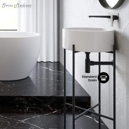 Swiss Madison Monaco 16.5" Round Console Sink, White Basin Matte Black Legs