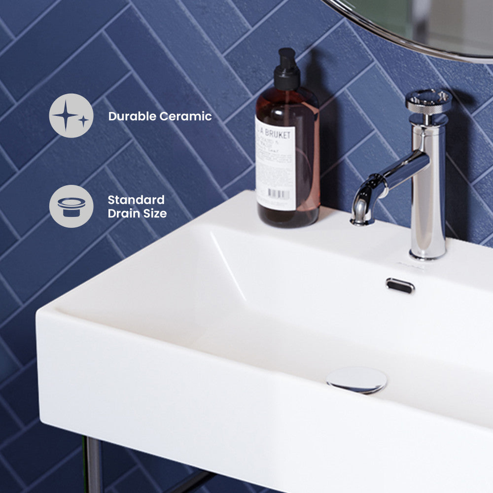 Swiss Madison Claire 24 Ceramic Console Sink White Basin Chrome Legs