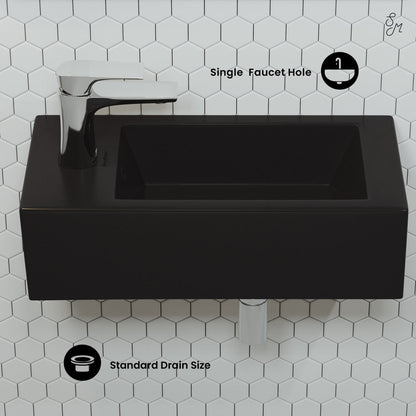 Swiss Madison Voltaire 19.5 x 10 Rectangular Ceramic Wall Hung Sink with Left Side Faucet Mount, Matte Black