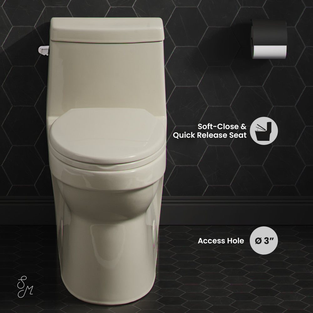 Swiss Madison Virage One Piece Elongated Left Side Flush Handle Toilet 1.28 gpf in Bisque