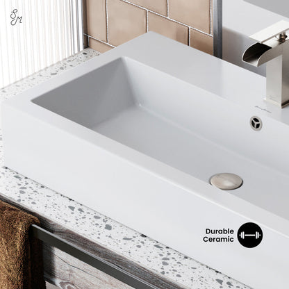 Swiss Madison Voltaire 32" Rectangle Vessel Sink in Glossy White with Faucet Mount