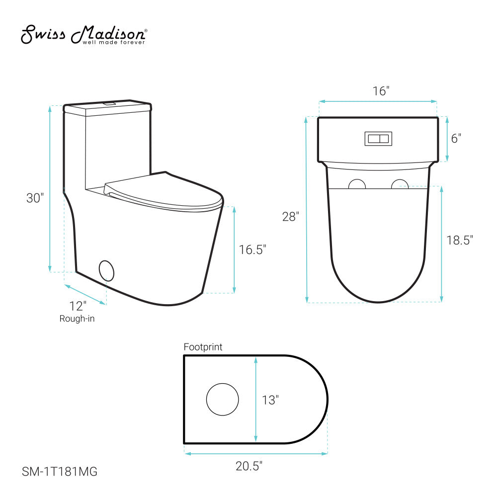 Swiss Madison Dreux One Piece Elongated Dual Flush Toilet in Matte Grey 0.95/1.26 GPF
