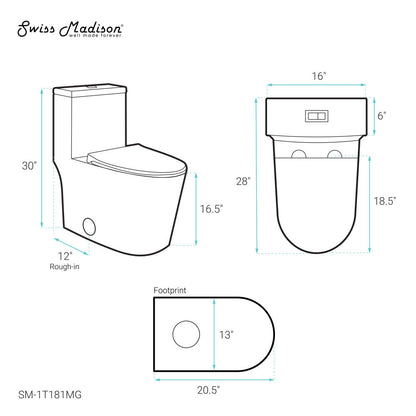 Swiss Madison Dreux One Piece Elongated Dual Flush Toilet in Matte Grey 0.95/1.26 GPF