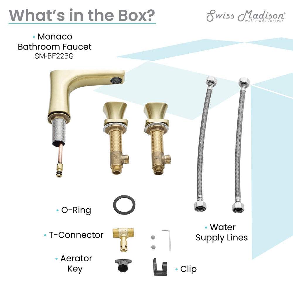 Swiss Madison Monaco 8 in. Widespread, 2-Handle, Bathroom Faucet in Brushed Gold