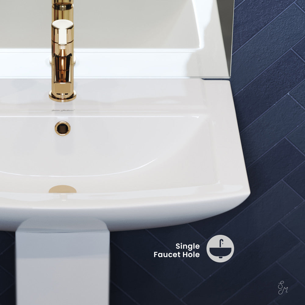 Swiss Madison Sublime Two-Piece Glossy White Ceramic Rectangular Pedestal Sink